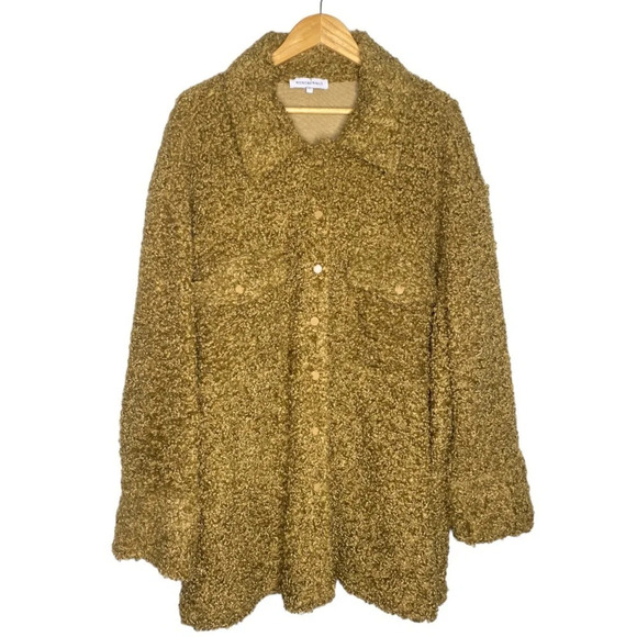 WeWoreWhat Tan Olive Oversized Faux Fur Teddy Shacket Jacket Size Medium Large - Picture 2 of 12